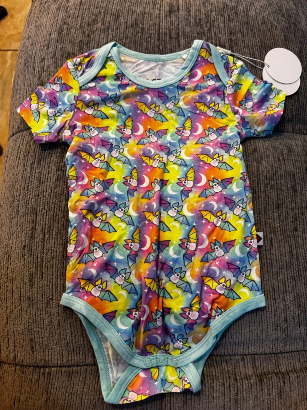 Little Geek Trilogy Co Rainbow bamboo Bat Print Baby Onesie with bottoms